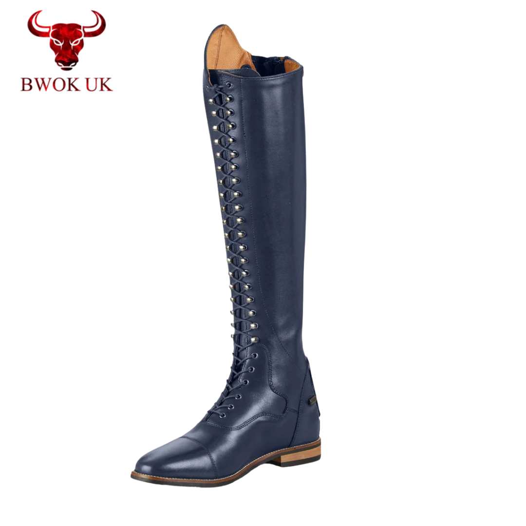 Navy Long Leather Riding Boots