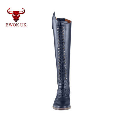 Navy Long Leather Riding Boots