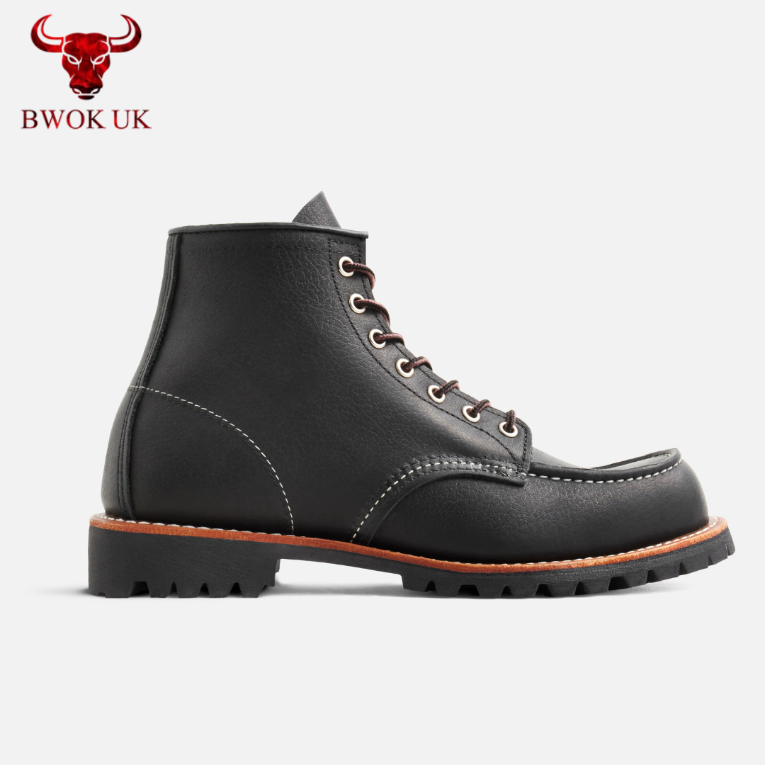 Black Leather Moc Toe Boots