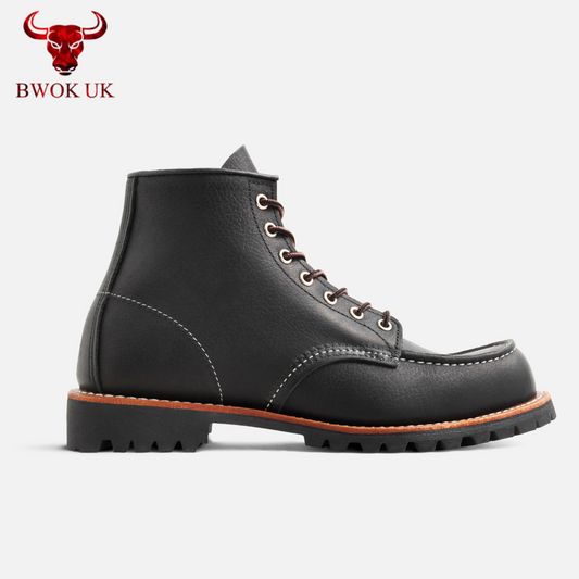 Black Leather Moc Toe Boots