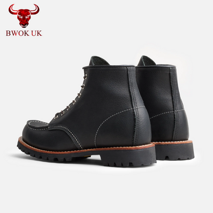 Black Leather Moc Toe Boots