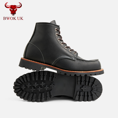 Black Leather Moc Toe Boots