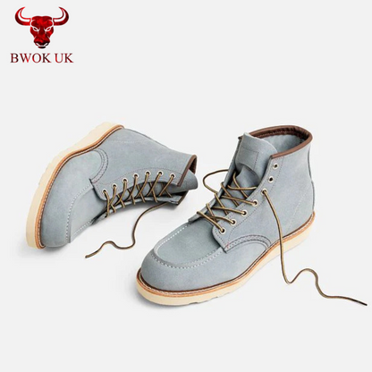 Grey Suede Moc Toe Boots