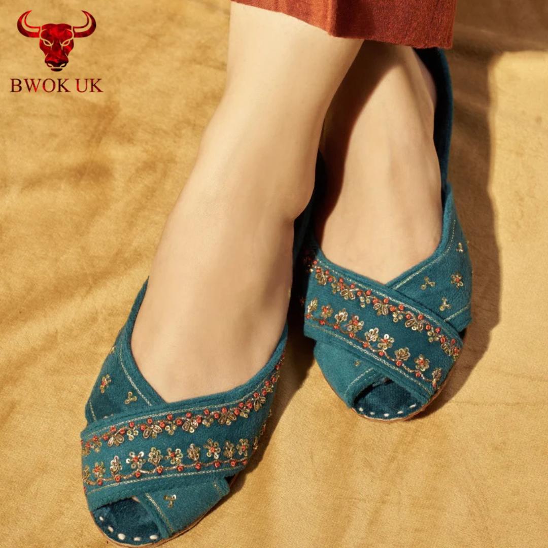 Handmade Embroidered Blue Flats