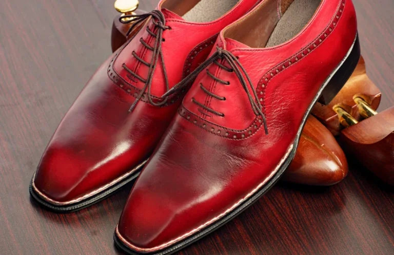 Patina Finish Maroon Lace up Dress Shoes - Bwok limited