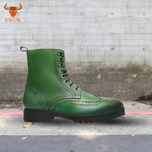 Green Brogue Boots - Bwok limited