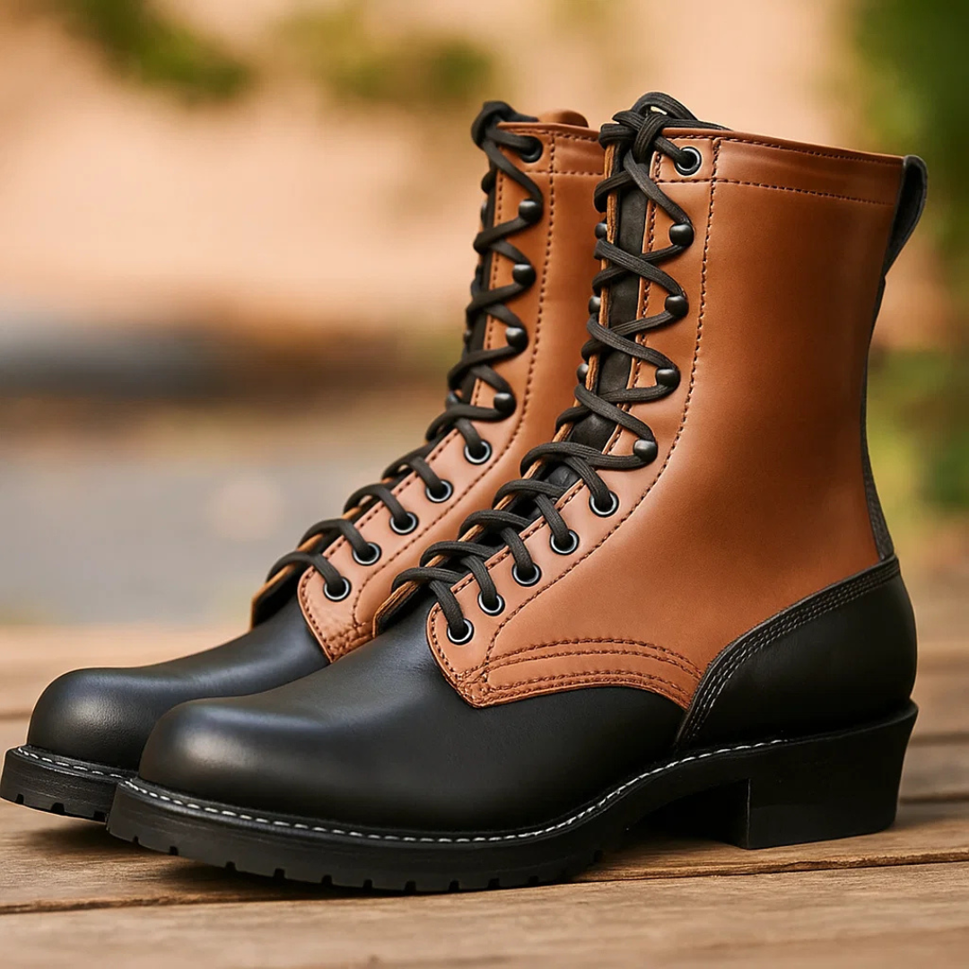 Two-Tone Leather Logger Boots