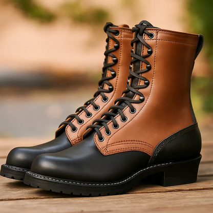 Two-Tone Leather Logger Boots
