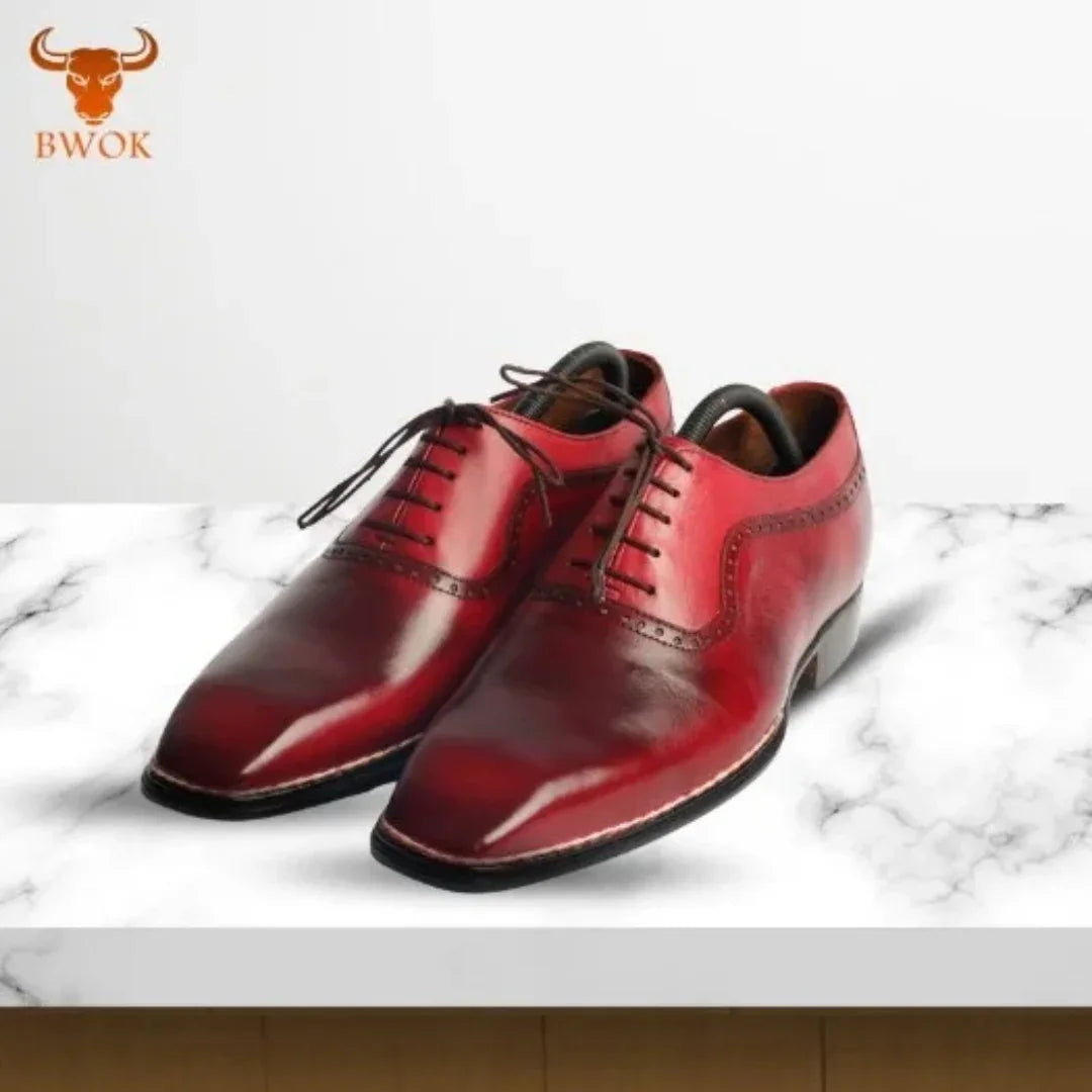 Patina Finish Maroon Lace up Dress Shoes