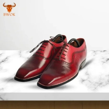 Patina Finish Maroon Lace up Dress Shoes