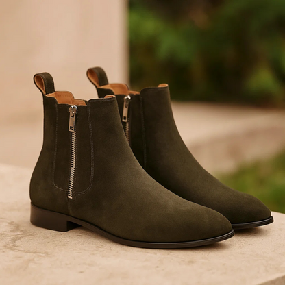 Olive Green Suede Chelsea Boots