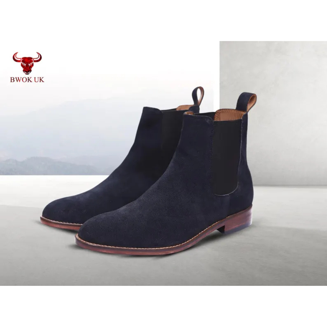 Navy Blue Suede Chelsea Boots