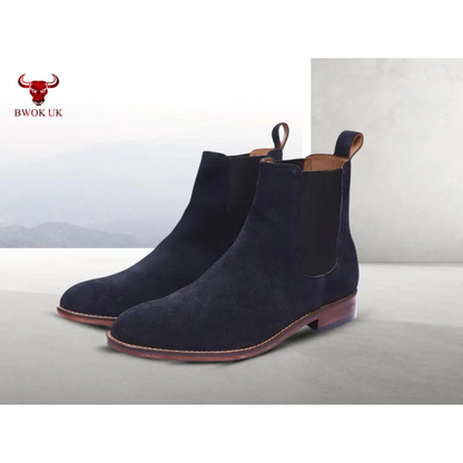 Navy Blue Suede Chelsea Boots