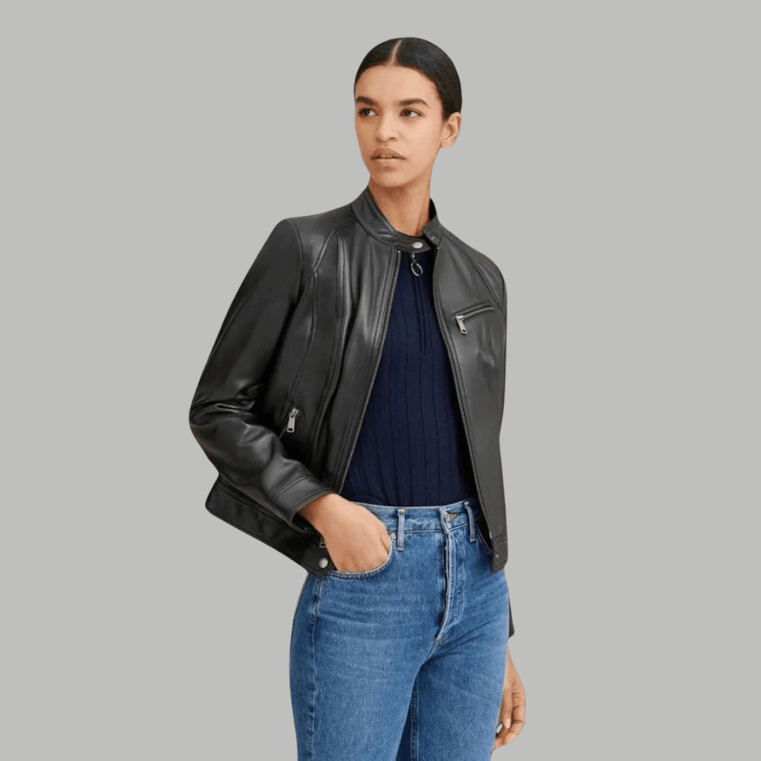 Biker Jacket with Stand Collar - Bwok limited
