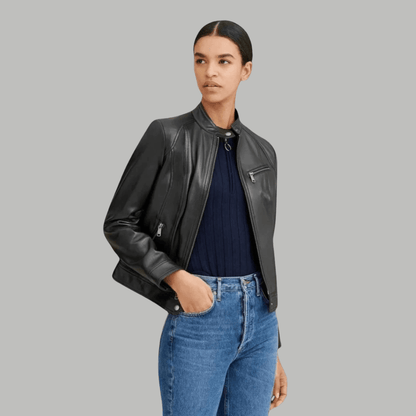 Biker Jacket with Stand Collar - Bwok limited