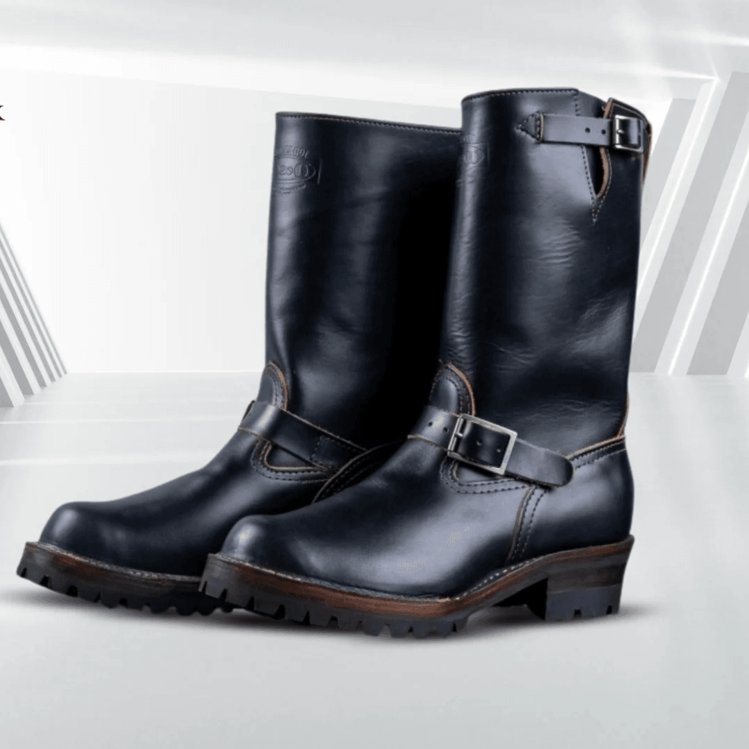 Black Leather Engineer Boots - Bwok limited