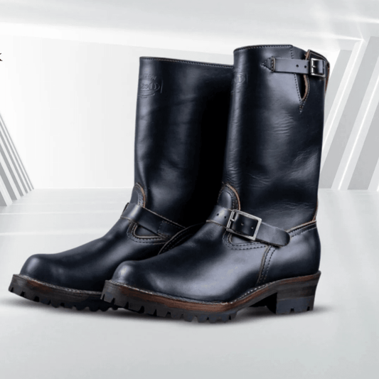 Black Leather Engineer Boots - Bwok limited