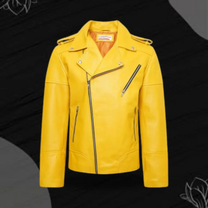 Yellow Leather Biker Jacket