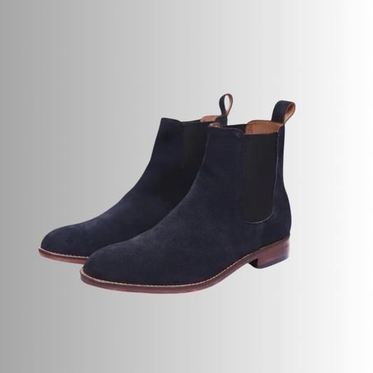 Navy Blue Suede Chelsea Boots