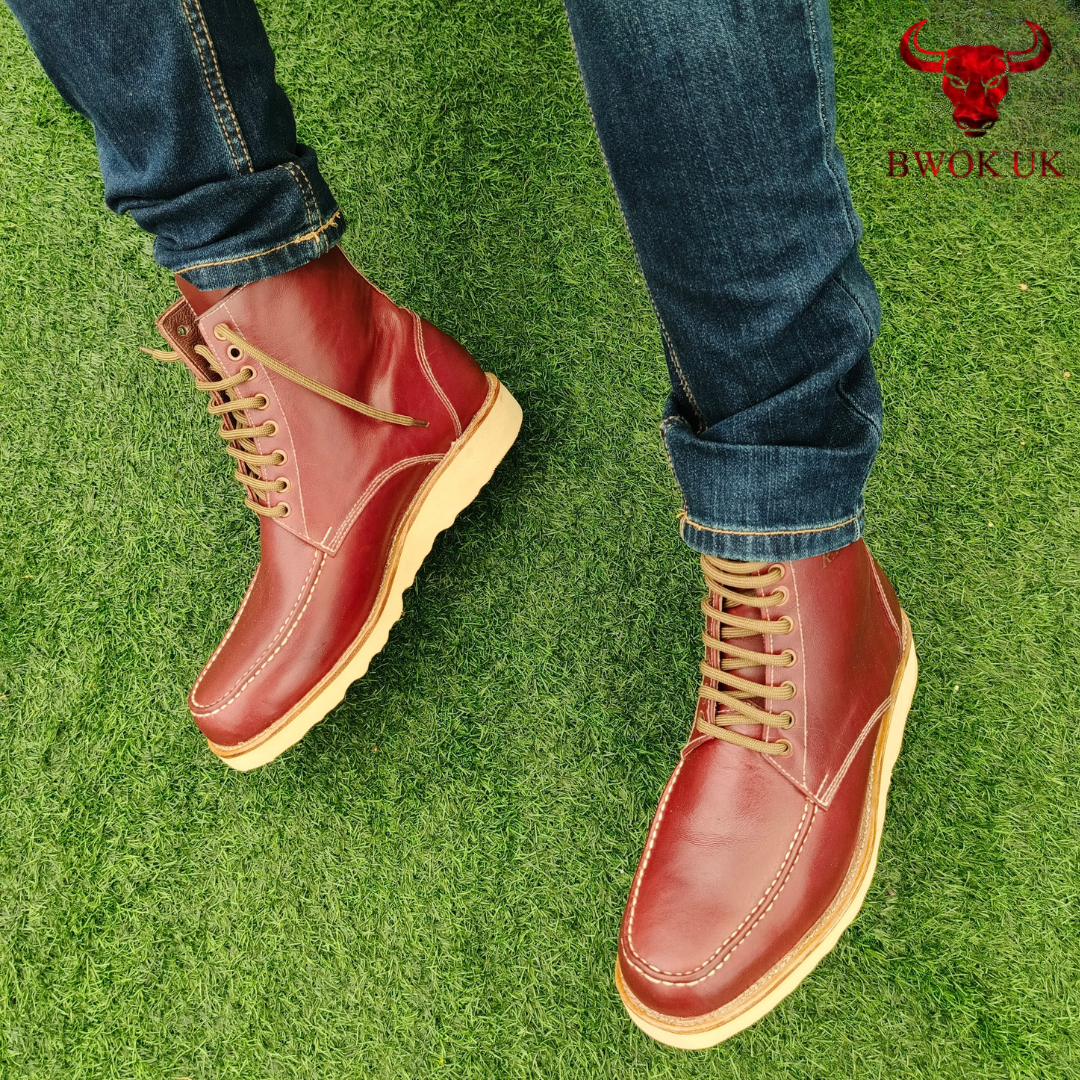 Men's Genuine Leather Moc Toe Boots - 4 Colors