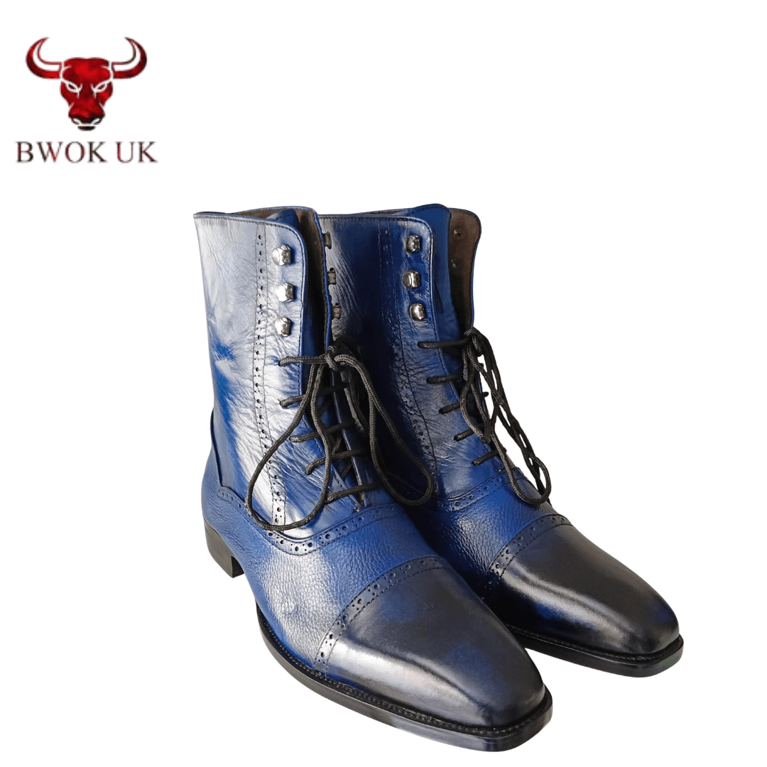 Blue Cap Toe Lace-Up Boots - Bwok limited