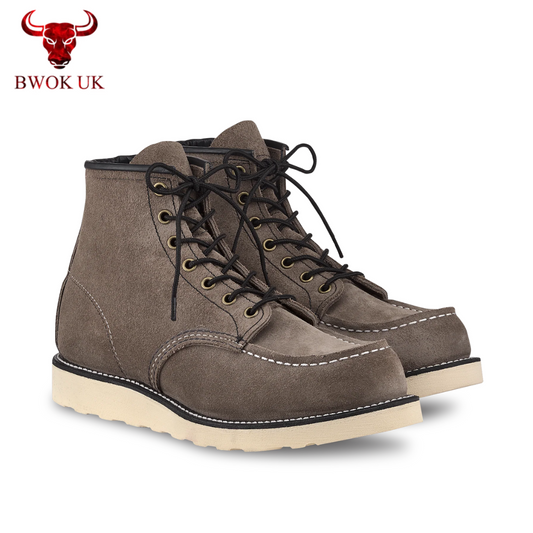 Grey Suede Moc Toe Boots