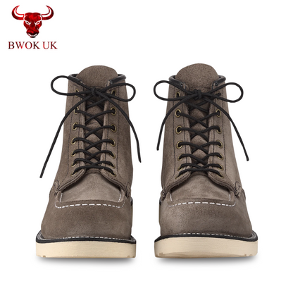 Grey Suede Moc Toe Boots