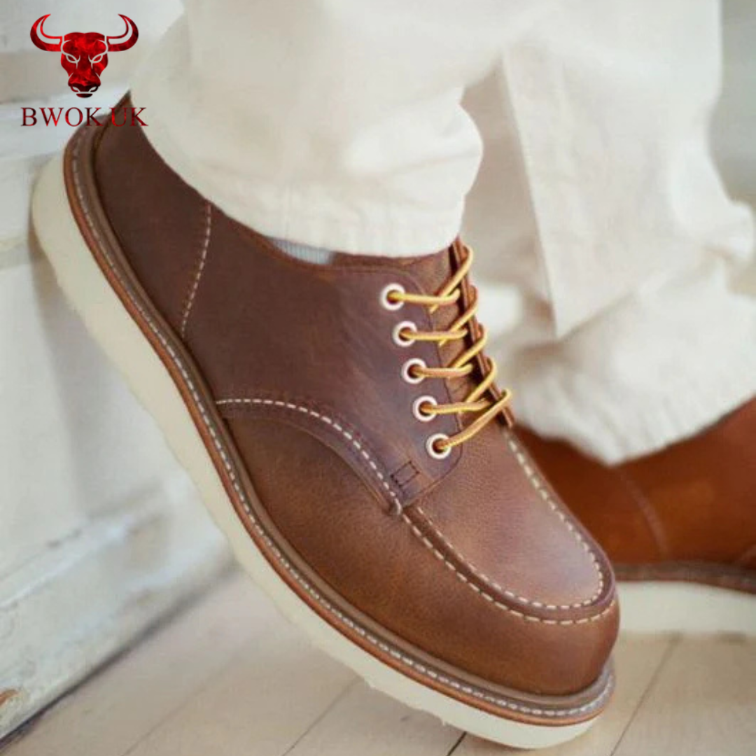 Handmade Brown Leather Moc Toe