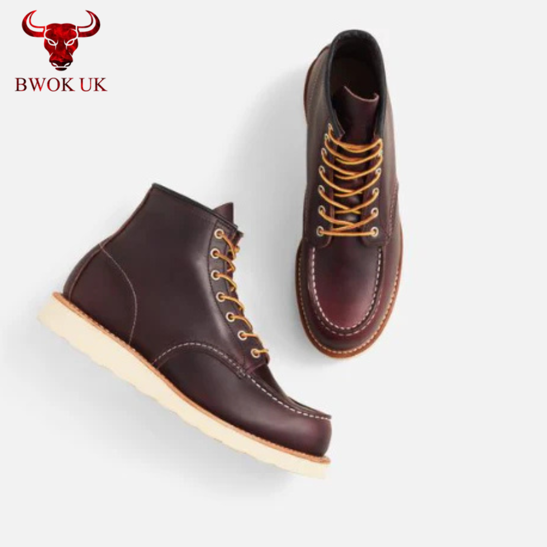 Burgundy Leather Moc Toe Boots