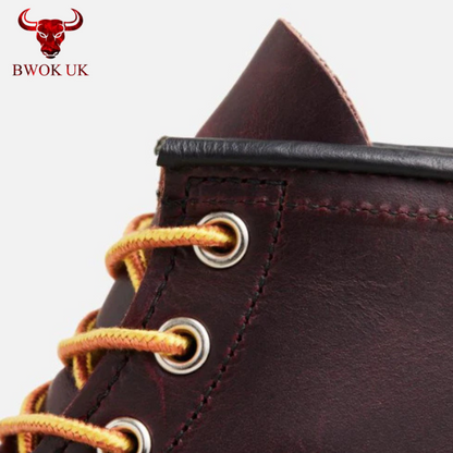 Burgundy Leather Moc Toe Boots