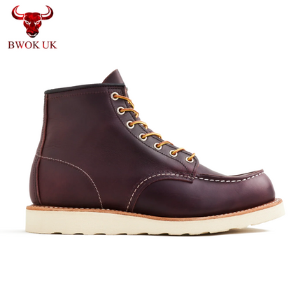 Burgundy Leather Moc Toe Boots