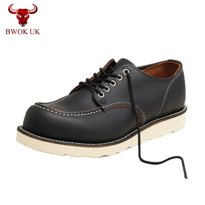 Black Leather Moc Toe Derby Shoes
