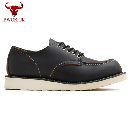Black Leather Moc Toe Derby Shoes