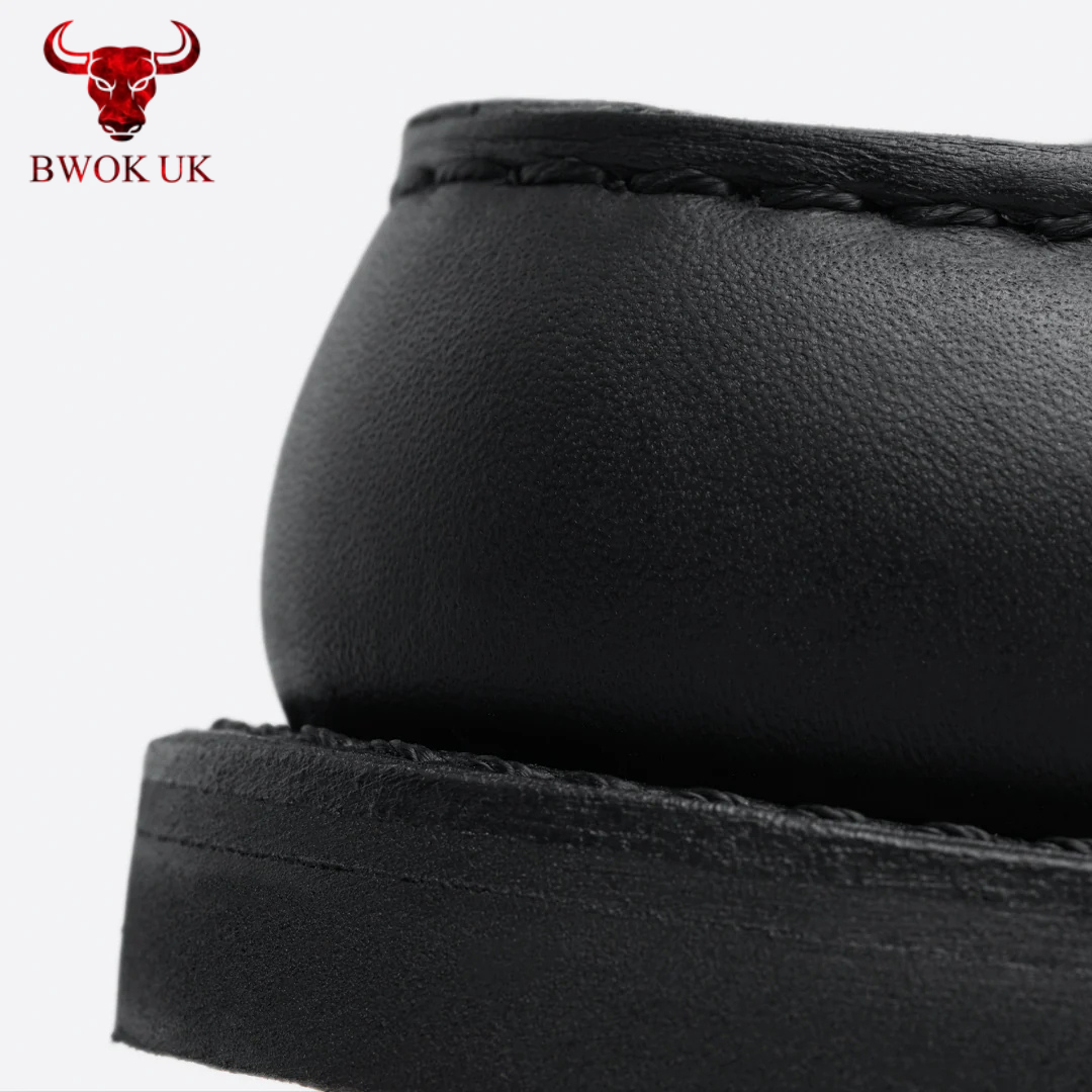 Black Leather Moc Toe Derby Shoes