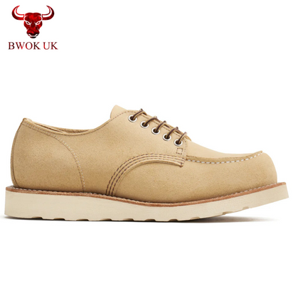 Handmade Tan Suede Moc Toe Derby Shoes