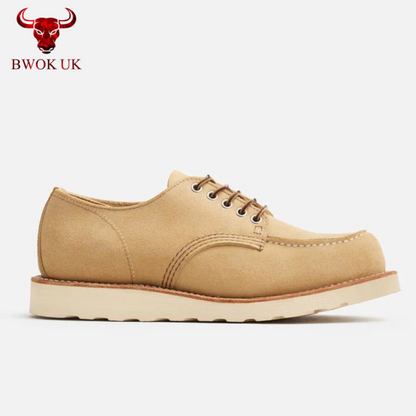 Handmade Tan Suede Moc Toe Derby Shoes