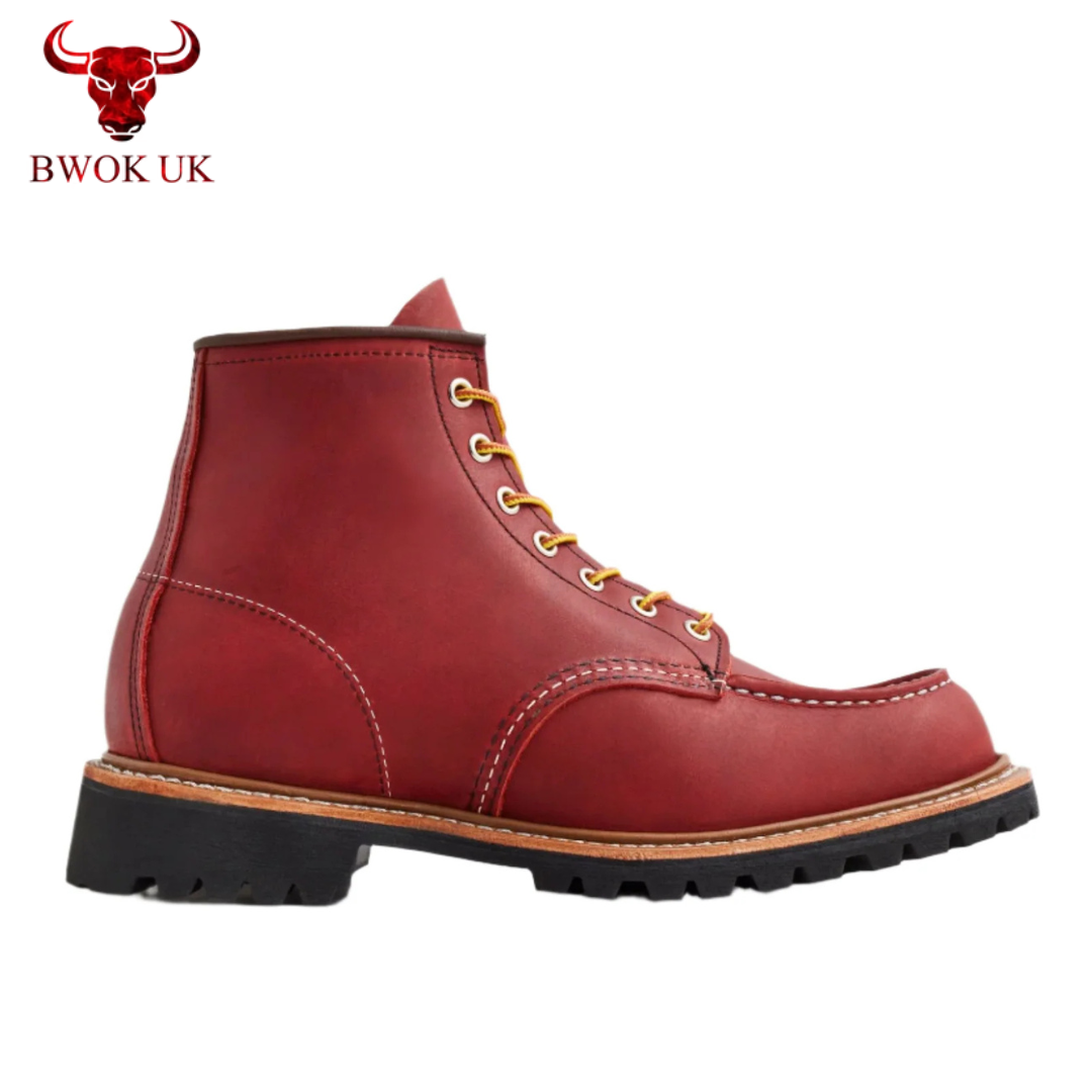Handmade Red Leather Moc Toe Boots