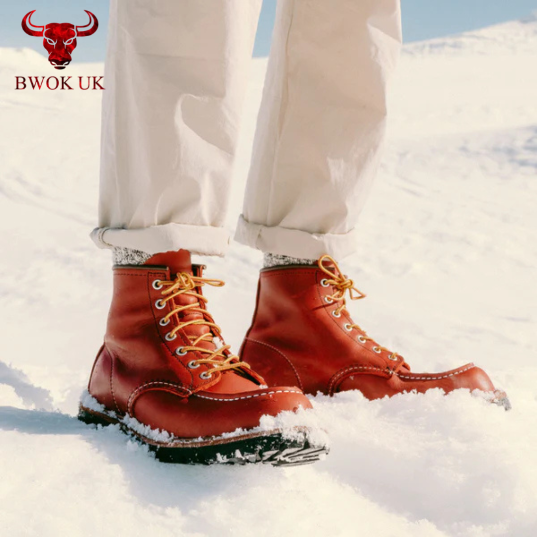 Handmade Red Leather Moc Toe Boots