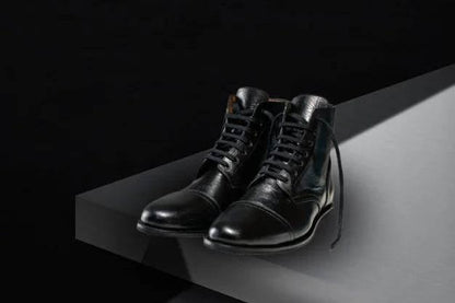 Black Lace-Up Biker Boots - Bwok limited