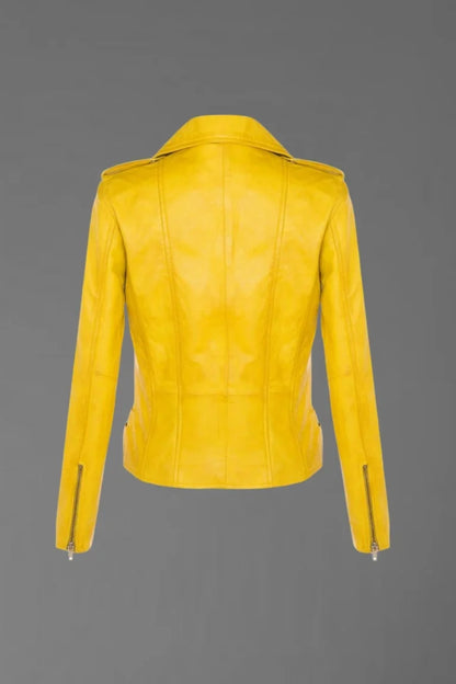 Radiant Edge – Women’s Yellow Leather Biker Jacket - Bwok limited