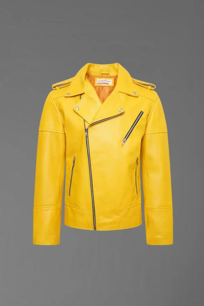 Radiant Edge – Women’s Yellow Leather Biker Jacket - Bwok limited