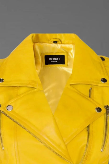 Radiant Edge – Women’s Yellow Leather Biker Jacket - Bwok limited