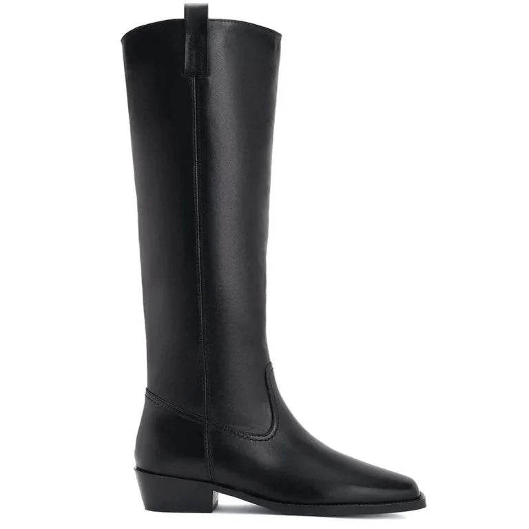 Black Leather Knee-High Boots - Bwok limited