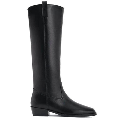 Black Leather Knee-High Boots - Bwok limited