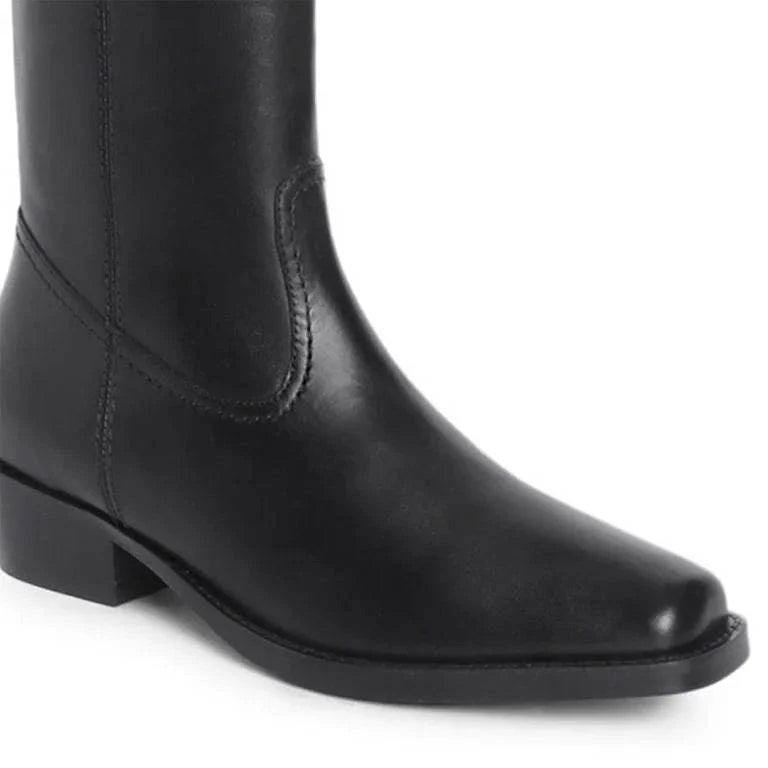 Black Leather Knee-High Boots - Bwok limited