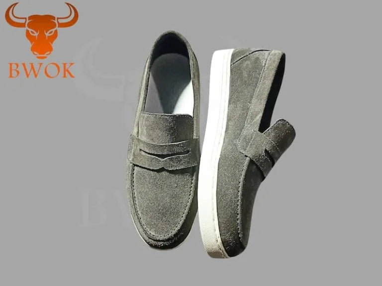 Suede Grey Loafers - Bwok limited