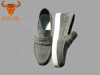 Suede Grey Loafers - Bwok limited