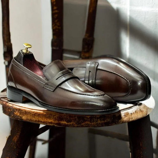 Brown Leather Loafers Shoes - Bwok limited
