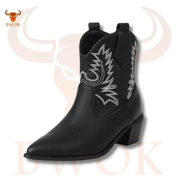 Black Leather Cowboy Boots - Bwok limited