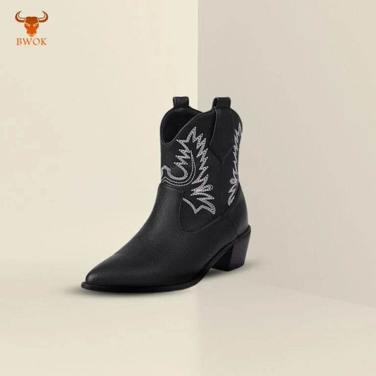 Black Leather Cowboy Boots - Bwok limited